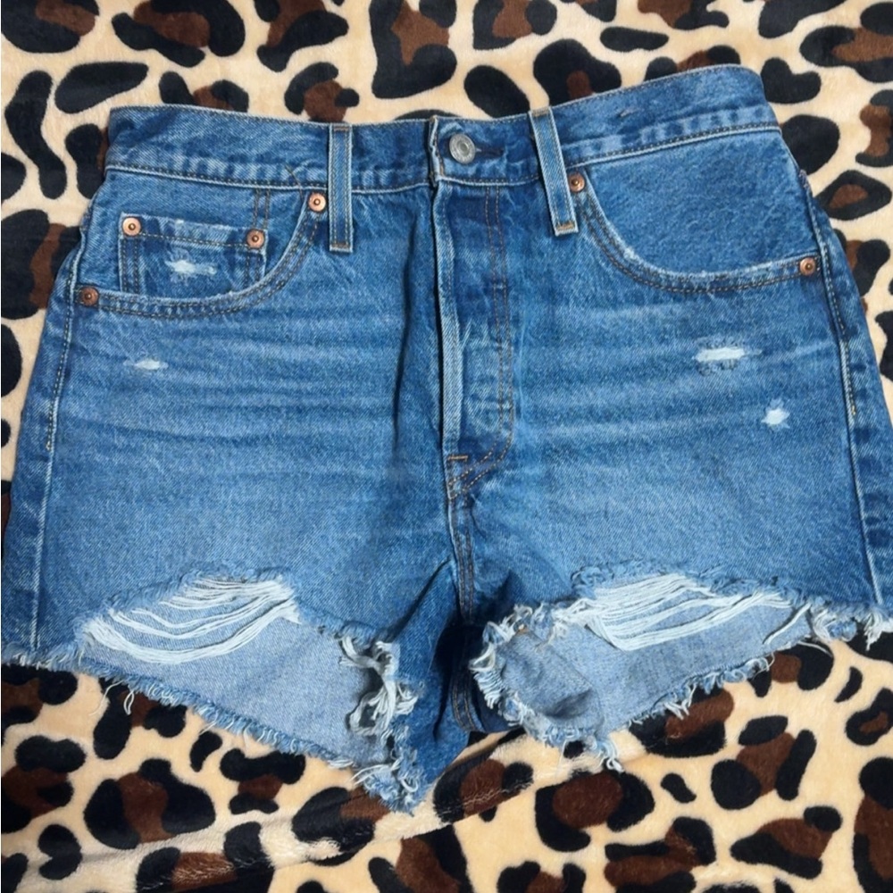 Levi's 501 Blue Jean Shorts Distressed High-Waisted